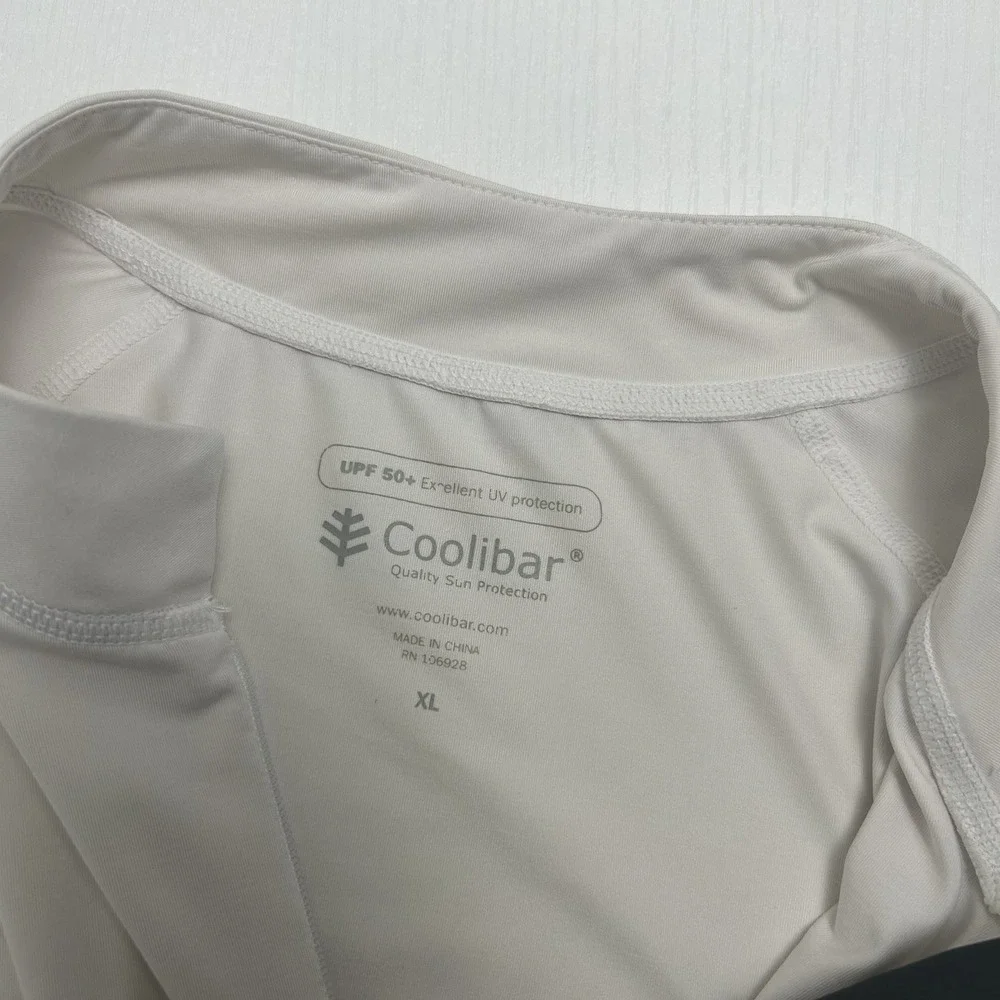 Coolibar Women's XL Lawai Women's Ruche Swim Shirt White UPF 50+ Quarter Zip